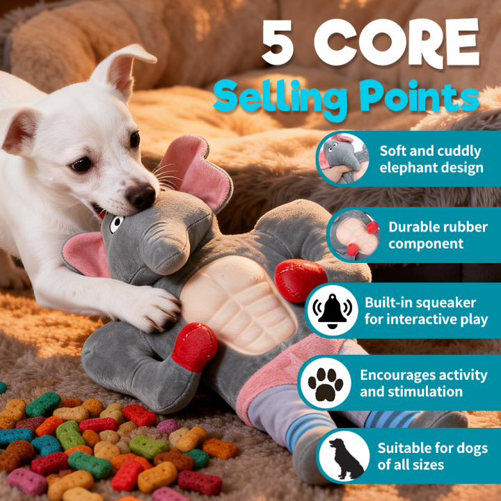 UNIQ PETS PLUSZOWA ZABAWKA DLA PSA SQUEAKIES słoń z umięśnionym brzuchem i piszczałką, 34×21×8 cm