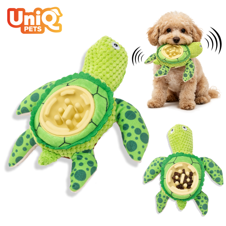 UNIQ PETS PLUSH DOG TOY&BOWL SLOWY–zabawka dla psa z matą do lizania – zielony żółw z piszczałką, 24,5 x 21,5 x 7 cm