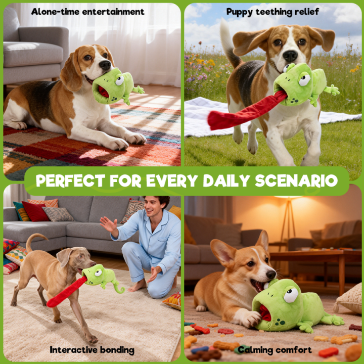 UNIQ PETS PLUSZOWA ZABAWKA DLA PSA SNIFFIES żaba z długim językiem i piszczałką, 90×20×17 cm