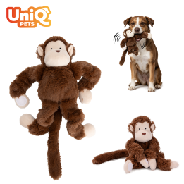 UNIQ PETS zabawka dla psa brązowa małpka ze sprężystymi łapkami i piszczałką