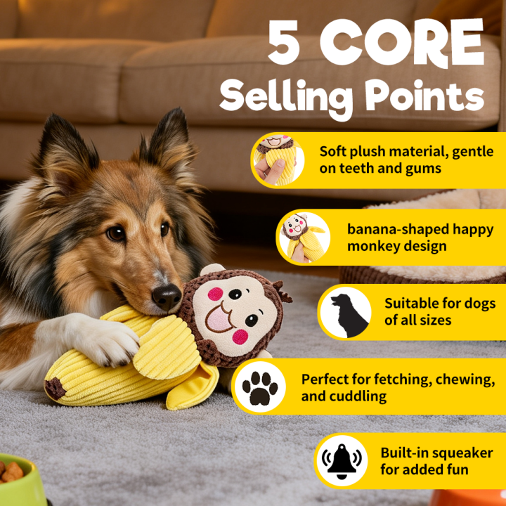 UNIQ PETS pluszowa zabawka dla psa mała wesoła małpka-banan z piszczałką,