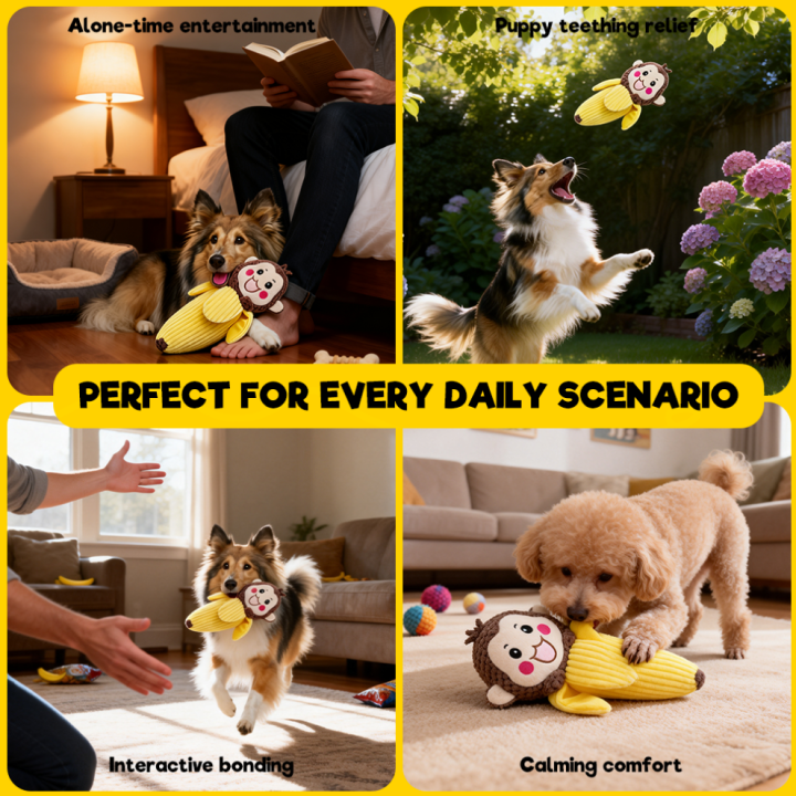 UNIQ PETS pluszowa zabawka dla psa mała wesoła małpka-banan z piszczałką,