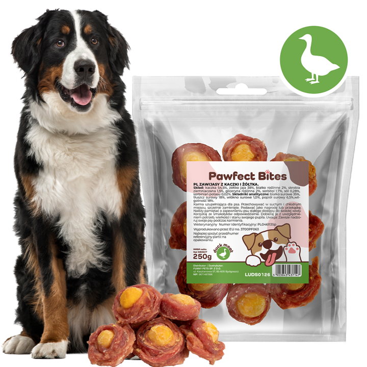 Pawfect Bites przysmaki dla psa 250g zawijasy z kaczki i żółtka
