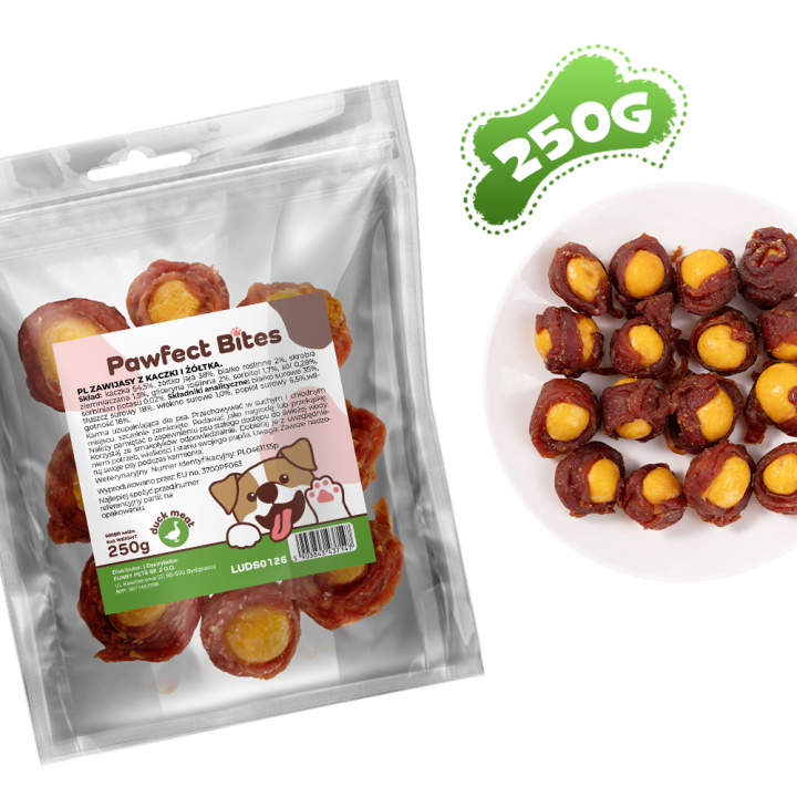 Pawfect Bites przysmaki dla psa 250g zawijasy z kaczki i żółtka