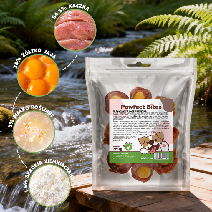 Pawfect Bites przysmaki dla psa 250g zawijasy z kaczki i żółtka