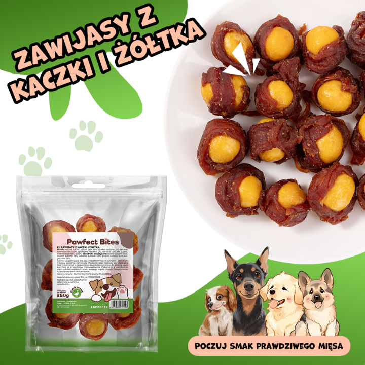 Pawfect Bites przysmaki dla psa 250g zawijasy z kaczki i żółtka