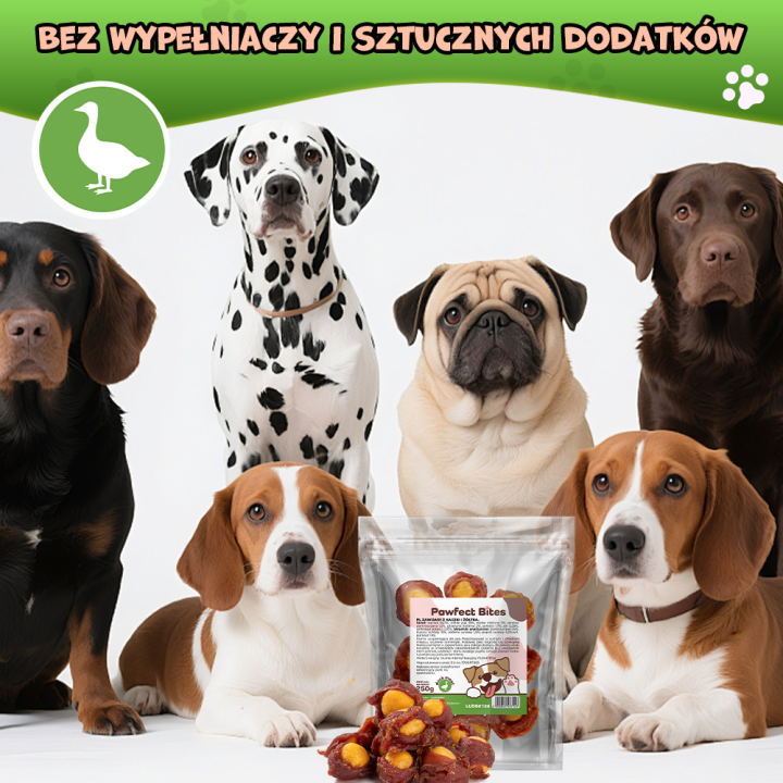 Pawfect Bites przysmaki dla psa 250g zawijasy z kaczki i żółtka