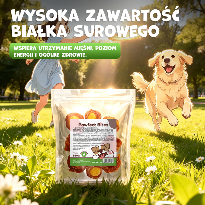Pawfect Bites przysmaki dla psa 250g zawijasy z kaczki i żółtka