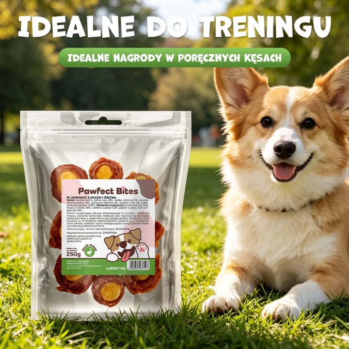 Pawfect Bites przysmaki dla psa 250g zawijasy z kaczki i żółtka
