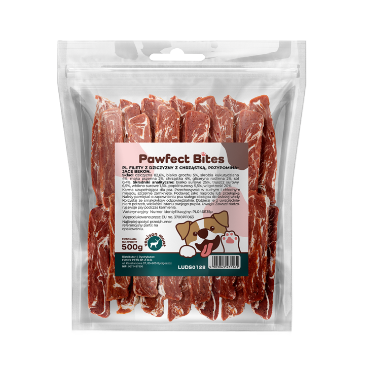 Pawfect Bites przysmaki dla psa 500g filety z dziczyzny z chrząstką