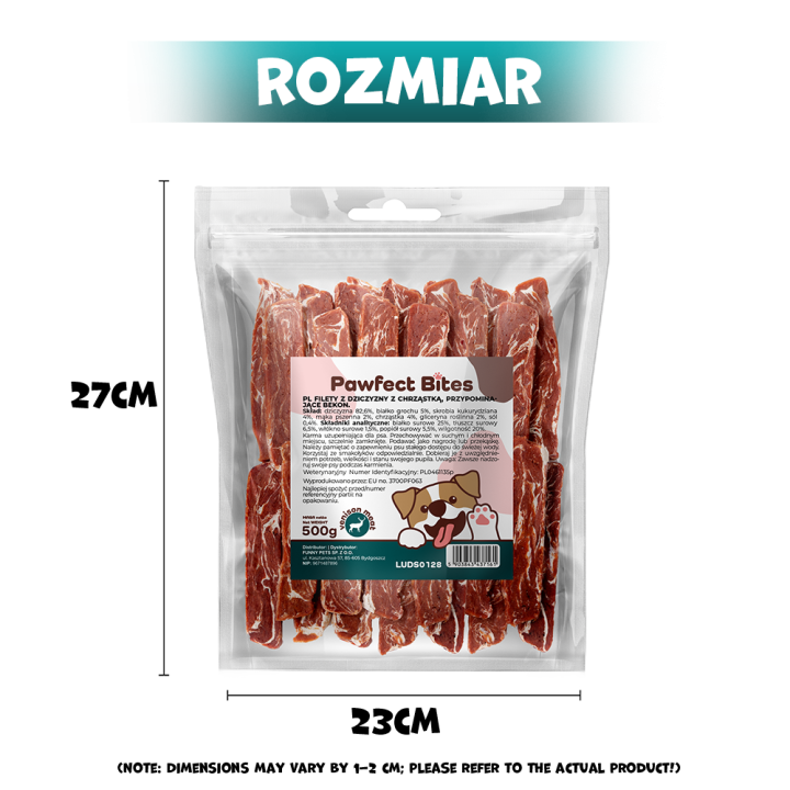 Pawfect Bites przysmaki dla psa 500g filety z dziczyzny z chrząstką