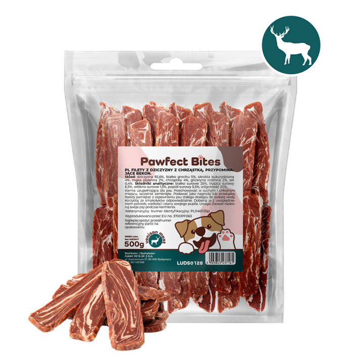 Pawfect Bites przysmaki dla psa 500g filety z dziczyzny z chrząstką