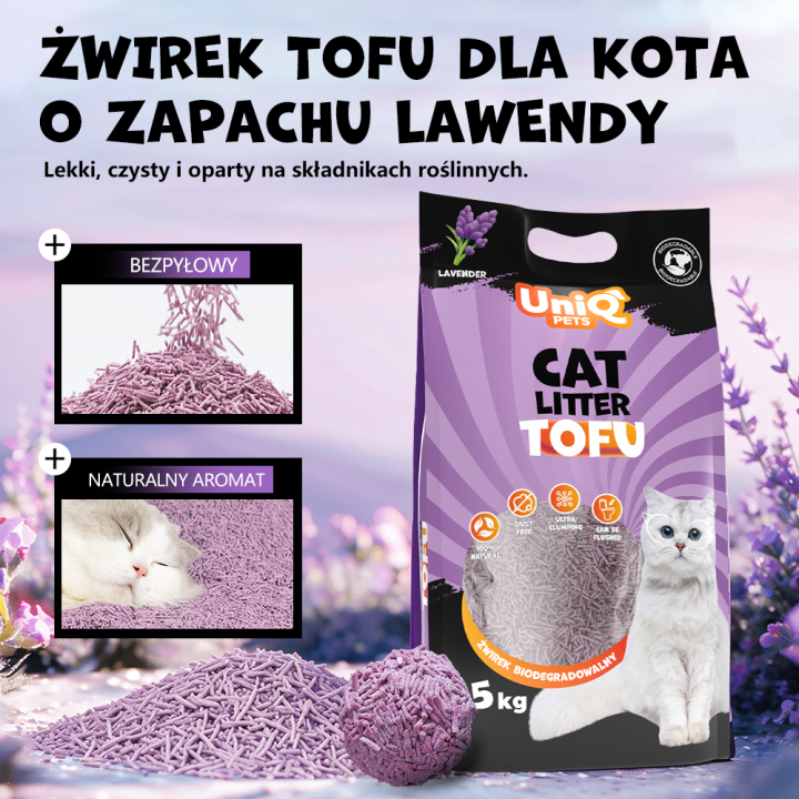 UNIQ PETS Żwirek tofu dla kota lawenda biodegradowalny