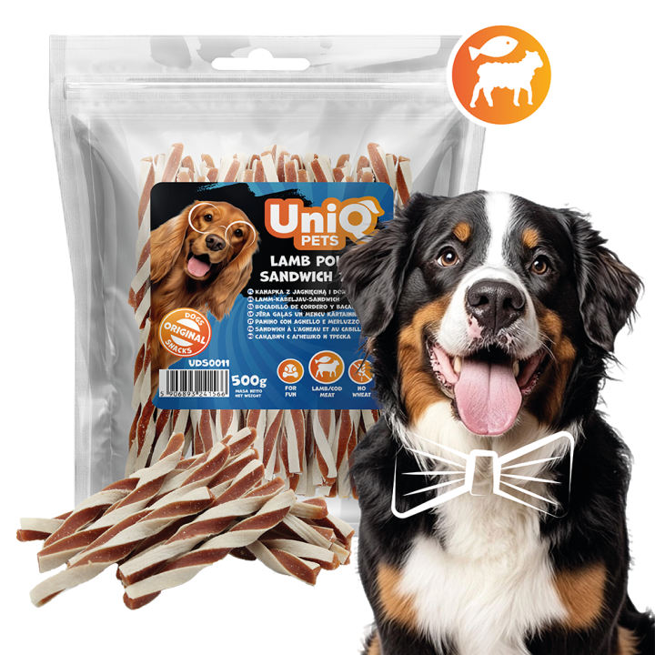 Przysmaki dla psa sandwich jagnięcina dorsz 500g Uniq Pets