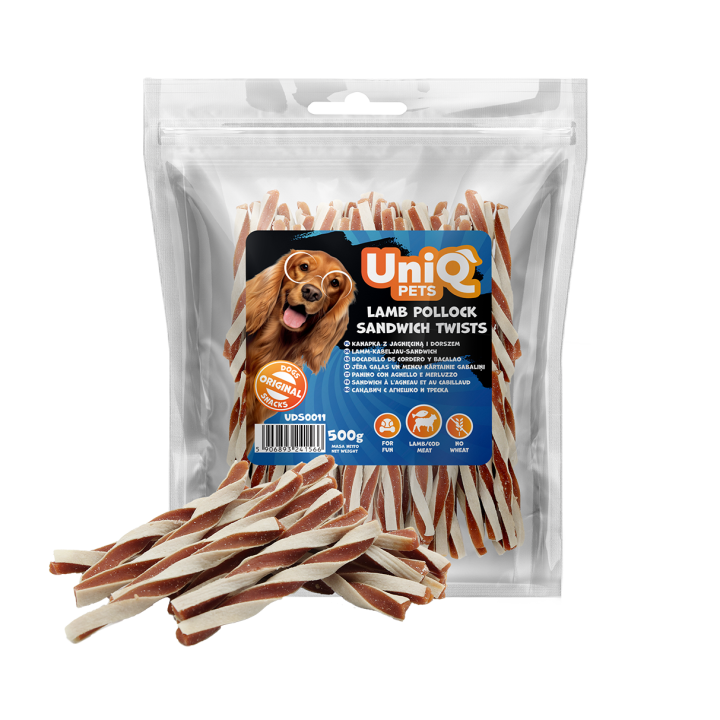 Przysmaki dla psa sandwich jagnięcina dorsz 500g Uniq Pets