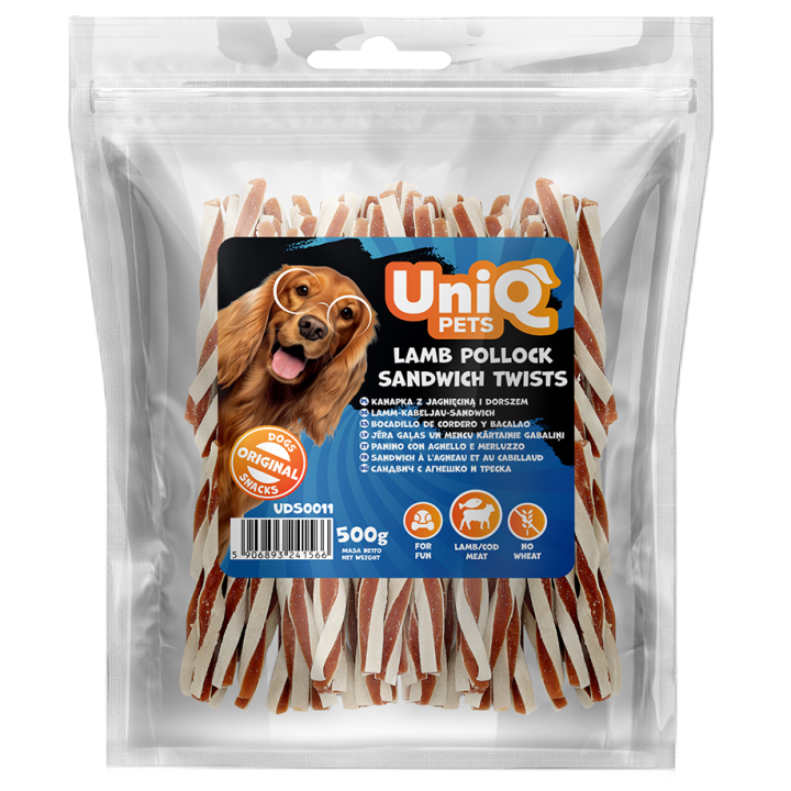 Przysmaki dla psa sandwich jagnięcina dorsz 500g Uniq Pets