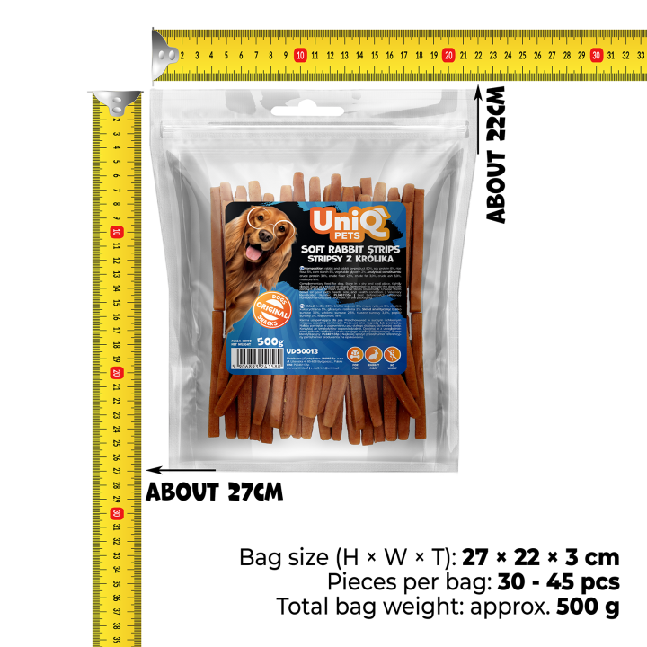 Miekkie paski krolik przysmaki dla psa 500g Uniq Pets