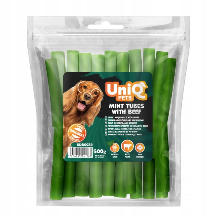 Naturalne gryzaki dentystyczne dla psa z wołowiny i mięty 500g Uniq Pets