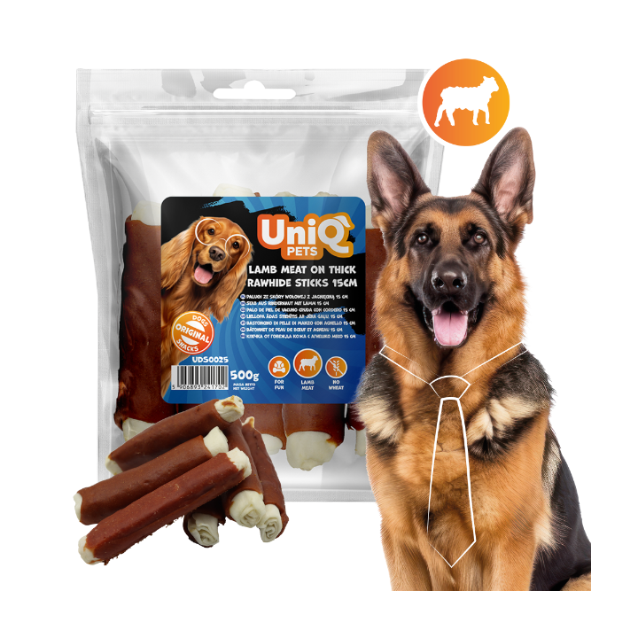 Paleczki dla psa jagnięcina ze skórą wołową 500g Uniq Pets