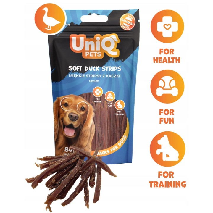 UNIQ PETS Przysmak dla psa miękkie stripsy z kaczki 80g