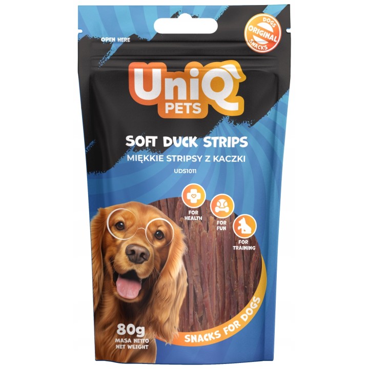UNIQ PETS Przysmak dla psa miękkie stripsy z kaczki 80g