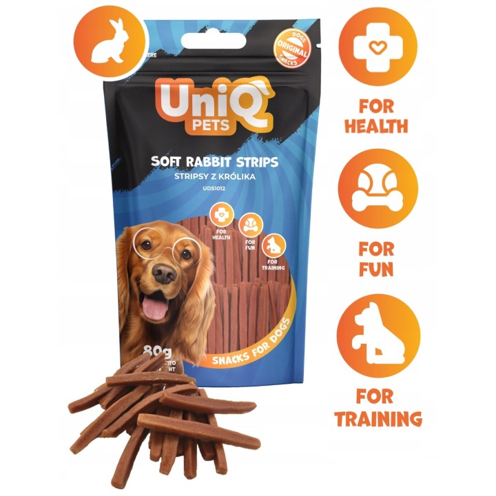 UNIQ PETS Przysmak dla psa stripsy z królika 80g