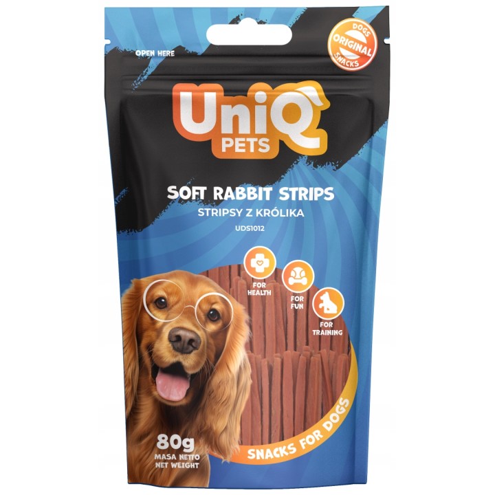 UNIQ PETS Przysmak dla psa stripsy z królika 80g