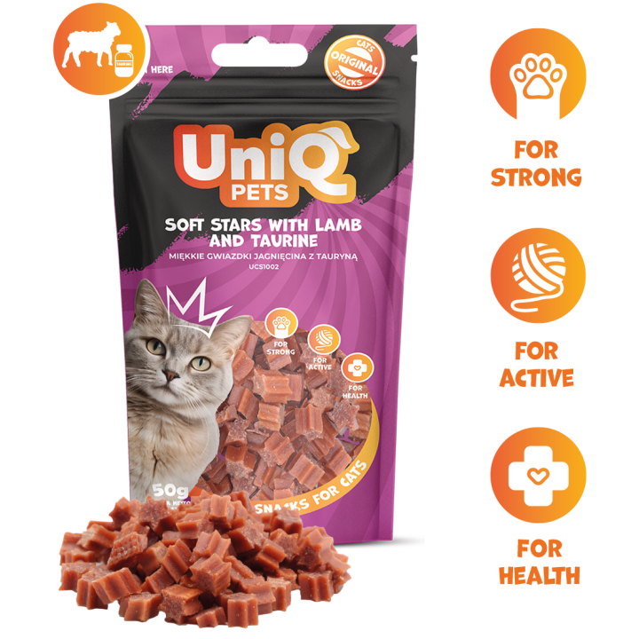 UNIQ PETS przysmaki dla kota miękkie gwiazdki jagnięcina z tauryną 50g