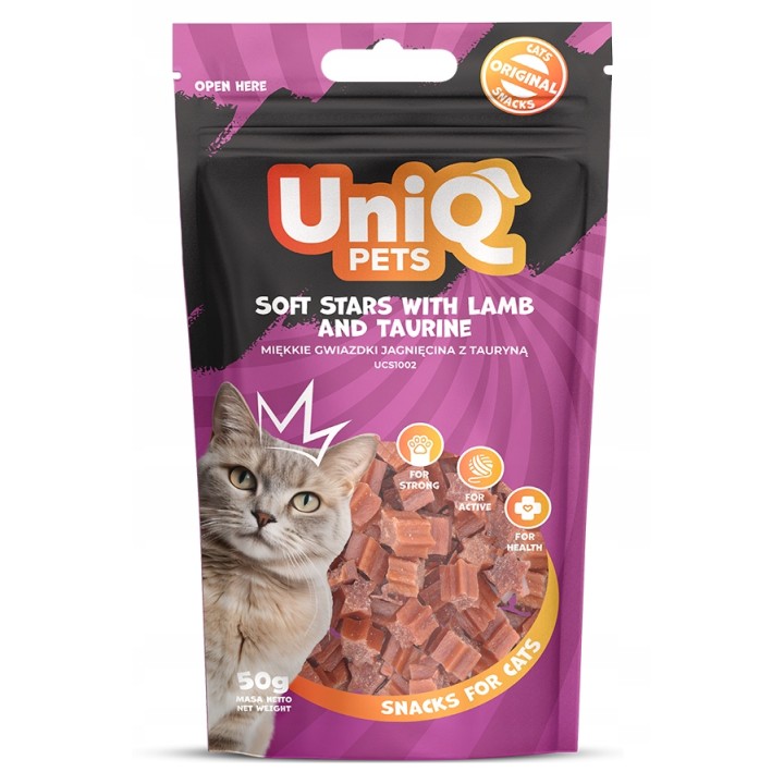 UNIQ PETS przysmaki dla kota miękkie gwiazdki jagnięcina z tauryną 50g