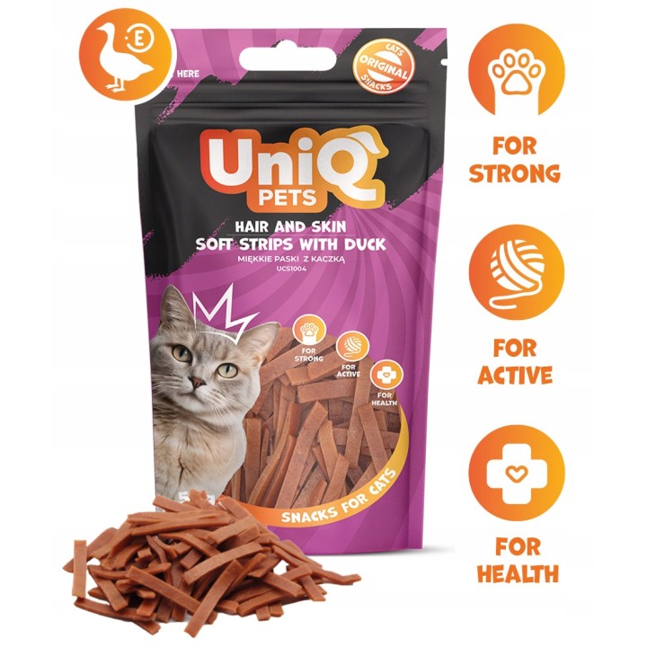 UNIQ PETS przysmak dla kota miękkie paski z kaczką 50g
