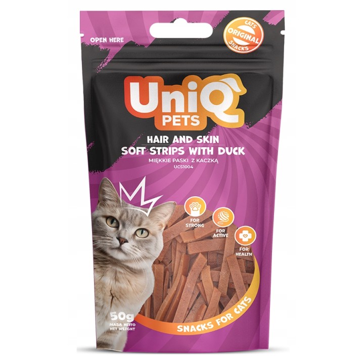 UNIQ PETS przysmak dla kota miękkie paski z kaczką 50g