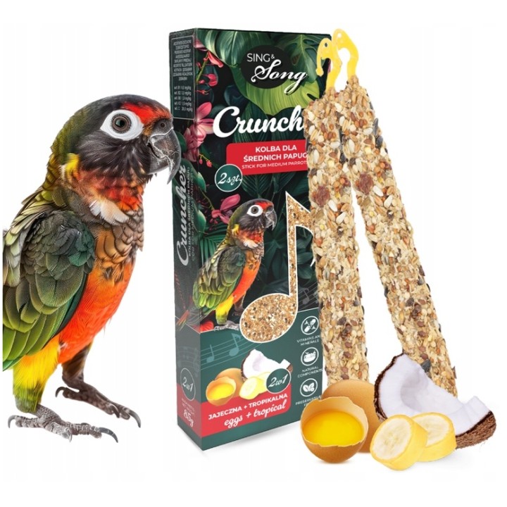 SING&SONG CRUNCHER przysmak dla średnich papug 2w1 jajeczny + tropikalny 85g