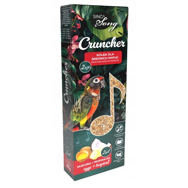 SING&SONG CRUNCHER przysmak dla średnich papug 2w1 jajeczny + tropikalny 85g