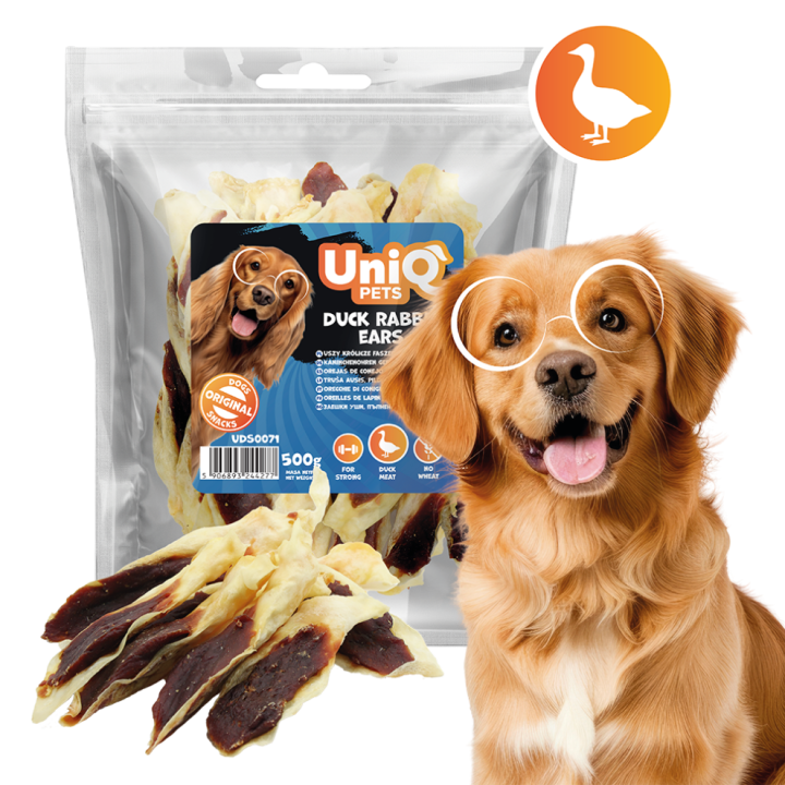Uszy krolicze z kaczką naturalne przysmaki dla psa 500g