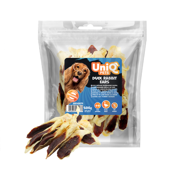 Uszy krolicze z kaczką naturalne przysmaki dla psa 500g