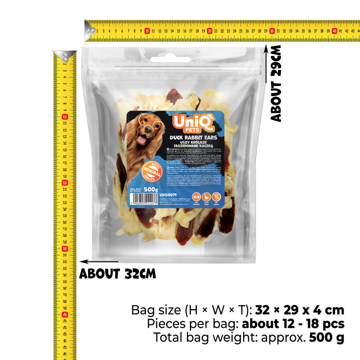 Uszy krolicze z kaczką naturalne przysmaki dla psa 500g