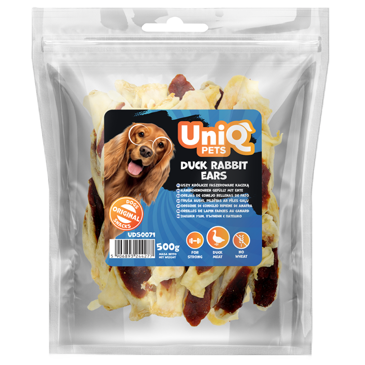 Uszy krolicze z kaczką naturalne przysmaki dla psa 500g