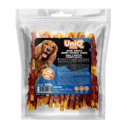 UNIQ PETS przysmaki dla psa rurki z batatów owinięte kaczką 500g