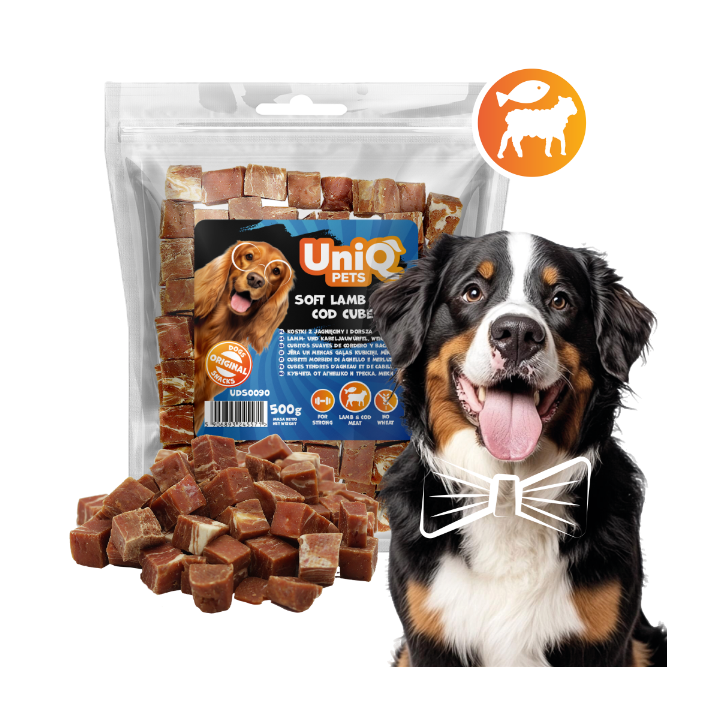 UNIQ PETS przysmaki dla psa 500g kostki z jagnięciny i dorsza miękkie