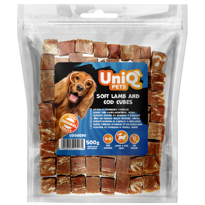 UNIQ PETS przysmaki dla psa 500g kostki z jagnięciny i dorsza miękkie