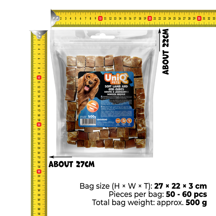 UNIQ PETS przysmaki dla psa 500g kostki z jagnięciny i dorsza miękkie