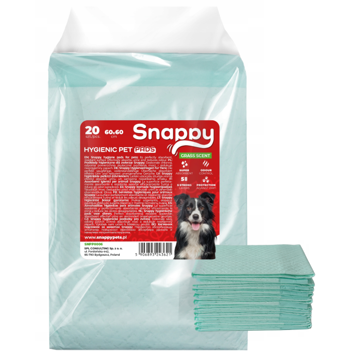 SNAPPY podkłady maty higieniczne zielone zapach trawy 60x60cm 20 szt.