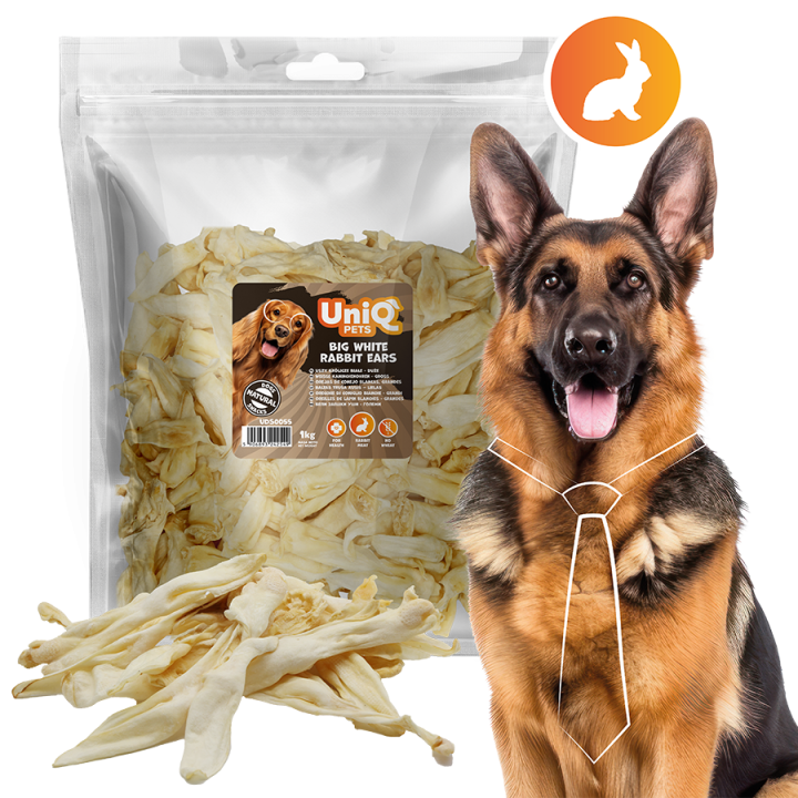 Uszy królicze białe - duże 1kg naturalne przysmaki dla psa UNIQ PETS