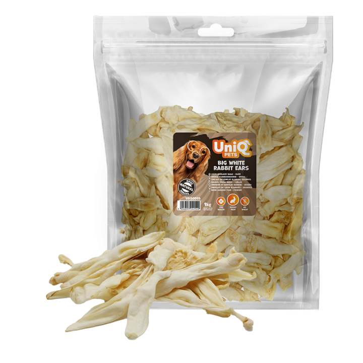 Uszy królicze białe - duże 1kg naturalne przysmaki dla psa UNIQ PETS