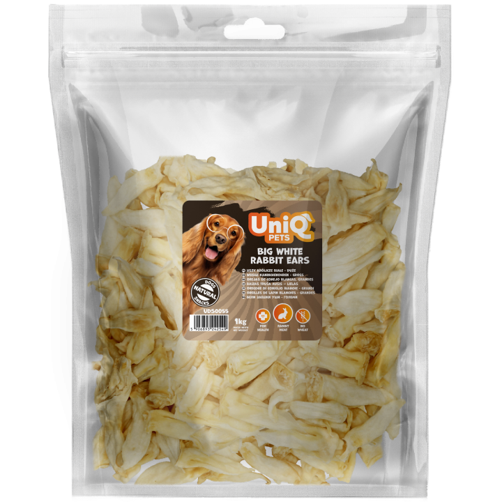 Uszy królicze białe - duże 1kg naturalne przysmaki dla psa UNIQ PETS