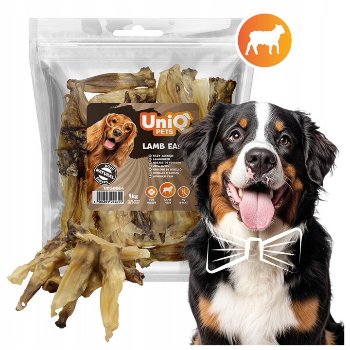 Przysmaki dla psa uszy z jagnięciny 1kg UNIQ PETS