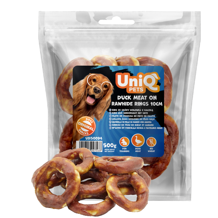 Naturalny przysmak przekąska dla psa ring z kaczki ze skórą wołową 500g UNIQ PETS
