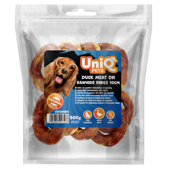 Naturalny przysmak przekąska dla psa ring z kaczki ze skórą wołową 500g UNIQ PETS
