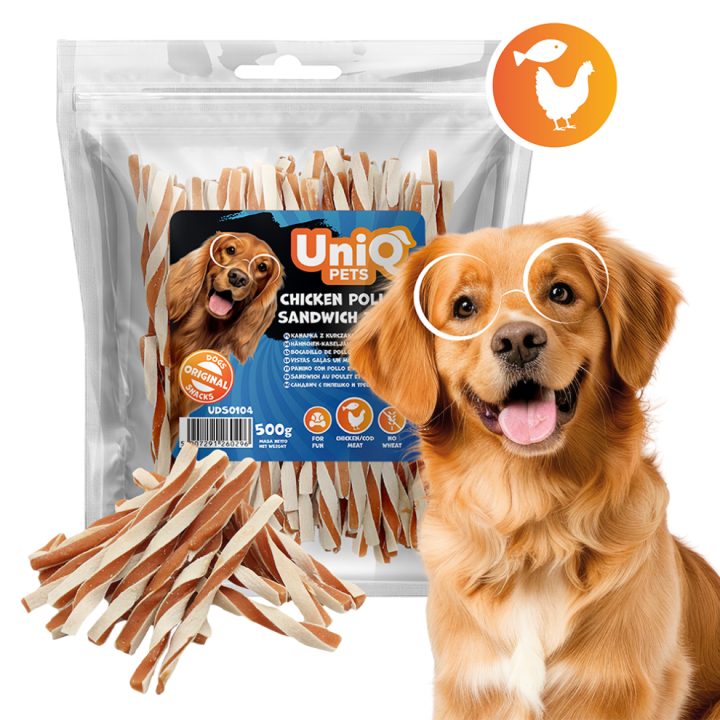 UNIQ PETS przysmaki dla psa kanapka z kurczakiem i dorszem 500g