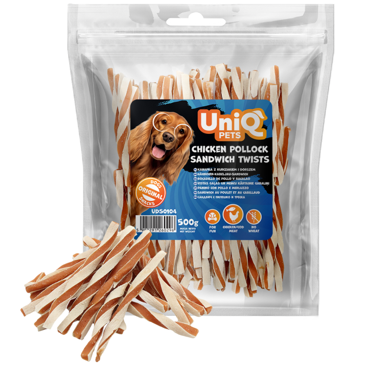 UNIQ PETS przysmaki dla psa kanapka z kurczakiem i dorszem 500g